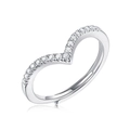 Silver V-shape open ring featuring a single row of sparkling moissanite stones - Adjustable Open / V-Shape Pave Style (R12464)