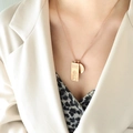Rose gold necklace with double pendants featuring rectangular relief and round disc - Rose Gold (P876-50+5cm)