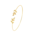Golden open cuff bracelet featuring detailed leaf motifs with engraved texture - Leaf / Gold