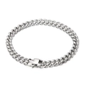 Polished silver stainless steel Cuban link bracelet with a secure rectangle clasp closure - 20cm Bracelet / Steel