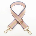Detail of adjustable woven handbag strap in pink and grey stripes with gold metal hooks - Grey Pink