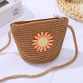 Mini woven straw crossbody bag for girls featuring a decorative sunflower patch - 11*14*6 / Shell Bag Orange Daisy / Brown