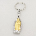 Detailed macro view of the two-tone silver and gold Virgin Mary metal keychain - Keychain (Style 2) / Gold
