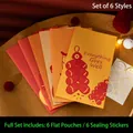 6-pack festive gift envelope set with Everything Goes Well gold foil seal stickers - Spring Festival Overture