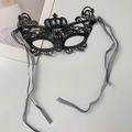 Exquisite black lace crown masquerade mask with sheer chiffon ribbon ties - Black Lace Mask B (Exquisite Crown Style)