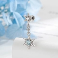 Silver snowflake ear piercing with light blue crystal and dangling chain design - Light Blue Snowflake (Single Piece)
