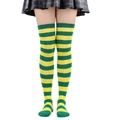 Thigh high socks with classic green and yellow horizontal stripes in a knit finish - One Size / Wide Stripe / Oil Green/Yellow