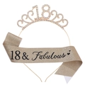 Sparkling gold 18th birthday set with crystal tiara and 18 & Fabulous glitter sash - One Size / 18th (Glitter) / Gold/Black