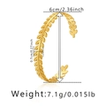 18K gold plated brass open bangle with realistic leaf design and 6cm diameter size - Leaf Design
