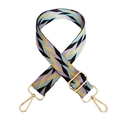 Adjustable geometric diamond pattern bag strap with gold metal hooks and colorful webbing - Yellow Purple Blue Silver Buckle
