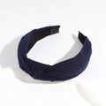 Solid deep blue knotted headband featuring a textured knit fabric for women - Navy Blue