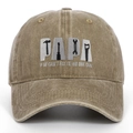 Close-up of PAPA tool embroidery on washed cotton khaki baseball cap for fathers - Khaki