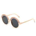 Cute round frame children's sunglasses with cream frame and rainbow accent - Beige