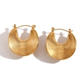 Vintage 18K gold plated stainless steel J-shaped earrings with wave texture - Ribbed Hat Brim Folded Earrings - Gold