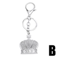 Silver crown keychain with sparkling rhinestones and KING engraved charm on white background - Style B: Crown / Silver
