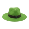 Emerald green straw cowboy hat with ethnic bull skull leather band and embroidery - Green