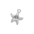 Macro shot of a silver star charm pendant with a clear zircon inlay and metal bail - White Gold Starfish