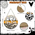 Hey Boo Halloween στρογγυλή ξύλινη επιγραφή πόρτας με φάντασμα και σχοινί κάνναβης - Στυλ Ιστού Αράχνης Φάντασμα (M24Y51032_Q) / Διάμετρος 30cm
