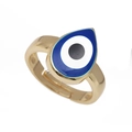 Anillo abierto dorado minimalista con diseño de ojo turco en esmalte azul - Abierto Ajustable / Azul
