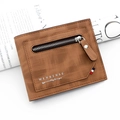 Brown men's bifold wallet with matte cross pattern and red-white-blue ribbon detail - Light Brown
