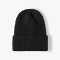 Gorro de punto acanalado grueso negro con borde doblado para el calor invernal - Negro