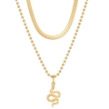 Double-layered gold titanium steel necklace featuring a snake pendant and herringbone chain - Snake Pendant / Gold Color N-538