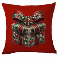 Dark red square Christmas pillow case with sparkling jewelry gift box and festive bow - Jewelry Gift Box