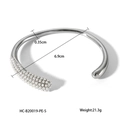 Minimalist silver stainless steel open bangle with pearl accents and 6.9cm inner diameter - Silver Pearl Deco Open Bangle (HC-B20019-PE-S)