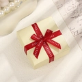 Champagne square jewelry gift box with a red ribbon and Crystal Jewelry printed on it - 7×9×1.5cm Necklace Earring Box / Beige