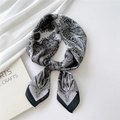 Elegant paisley pattern silk square scarf in grey and beige with a black border - Paisley Small Border Black