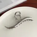 Pince à cheveux requin en alliage argenté poli au design minimaliste courbé, 11,5 cm - 29# Pince Barre Argentée
