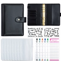 A6 black leather budget binder set with clear zipper pockets and budget sheets - Standard Set-Shiny Black