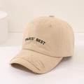 Detail of beige cotton baseball cap with Paris Best embroidery and distressed brim texture - 52cm (Recommended 3-8 Years) / Khaki