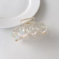 Iridescent chain-link hair claw clip in transparent finish for minimalist hair styling - Triple Oval-Iridescent Clear-8cm