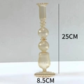 Vintage amber glass candle holder with ribbed spheres, 25cm height for table decor - Brown Striped Style