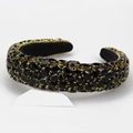 Vintage Baroque wide headband with full black rhinestones and gold metal claw setting - Black