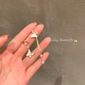 Elegant gold asymmetrical butterfly tassel earrings with shell charms and pearls - Asymmetric Butterfly Earrings