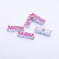 Silver MOM charm bead with pink enamel lettering for personalized DIY charm bracelets - Silver Pink Enamel Bead-MOM