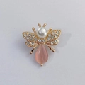 Golden insect brooch featuring pink waterdrop stone, pearls and pavé rhinestones - Pink Pearl Bee
