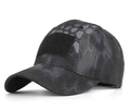 Detail of ripstop camouflage fabric and front hook-and-loop patch area on tactical cap - Adjustable / Black Python Camouflage