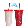 Reusable 710ml color changing cold cup in red with star pattern and matching straw - 701-800ml / Star Pattern (Red)
