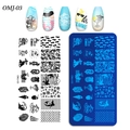 Macro view of nail art stamping plate OMJ-03 with summer beach and mermaid motifs - Summer Ocean Style (OMJ-03)