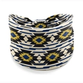 Elastic wide headband featuring navy and yellow geometric tribal patterns for sports - Style 135