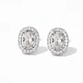 Elegant silver oval stud earrings with clear zircon stones and a classic halo design - Silver Oval White Stone Style (PDE1080)