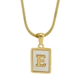 Golden square necklace with white shell inlay featuring the letter E on a snake chain - Letter E