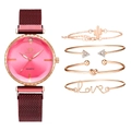 Set da 5 pezzi con orologio al quarzo rosso magnetico e bracciali con ciondoli cactus - Oro Rosa-Rosso (Orologio + Set di 4 Bracciali)