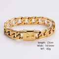 Detalle de pulsera cubana dorada de 14,5 mm con cierre cuadrado y longitud de 23 cm - Longitud 23cm / Ancho 14.5mm / Dorado 14.5mm