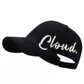 Black sun visor hat for women with Cloud embroidery and adjustable ponytail opening - Black
