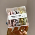 50 PCS multi-colored high elasticity hair bands stored in a clear square storage box - 4# Colorful Ribbed 50 Pcs
