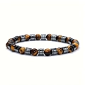 Handmade tiger eye stone beaded bracelet with grey metallic spacers for men - 6mm Hematite & Tiger Eye